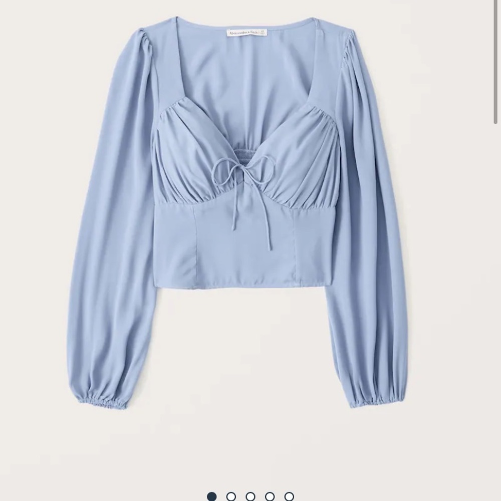 Abercrombie Long-Sleeve Satin Ruched Tie Front Top